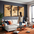 Modern Red and Gray World Map Canvas Print | Framed Wall Art