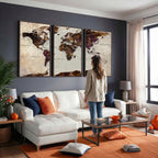 World Map Canvas Triptych | Colorful Global Wall Art for Living Rooms