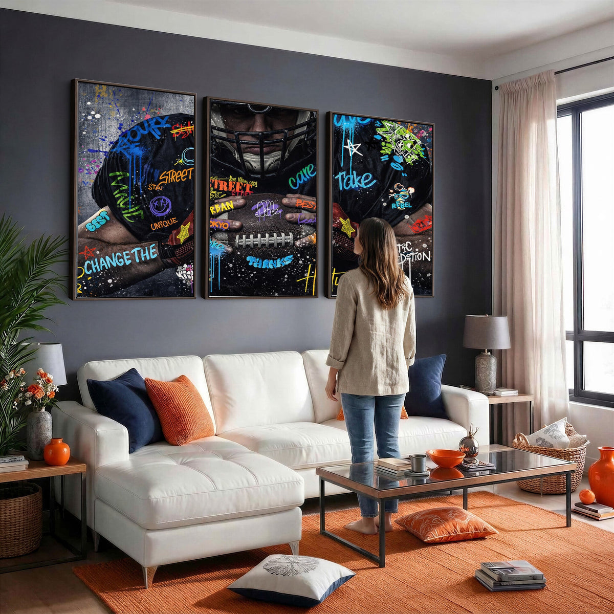 Graffiti American Football Player Street Art Wall Art Canvas Print