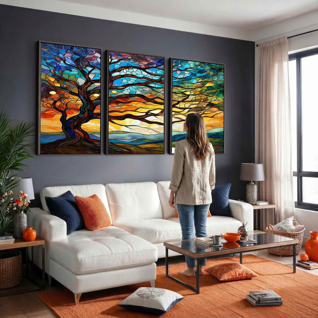 Mosaic Tree Wall Art | Ready to Hang Stained Glass Style Canvas Print