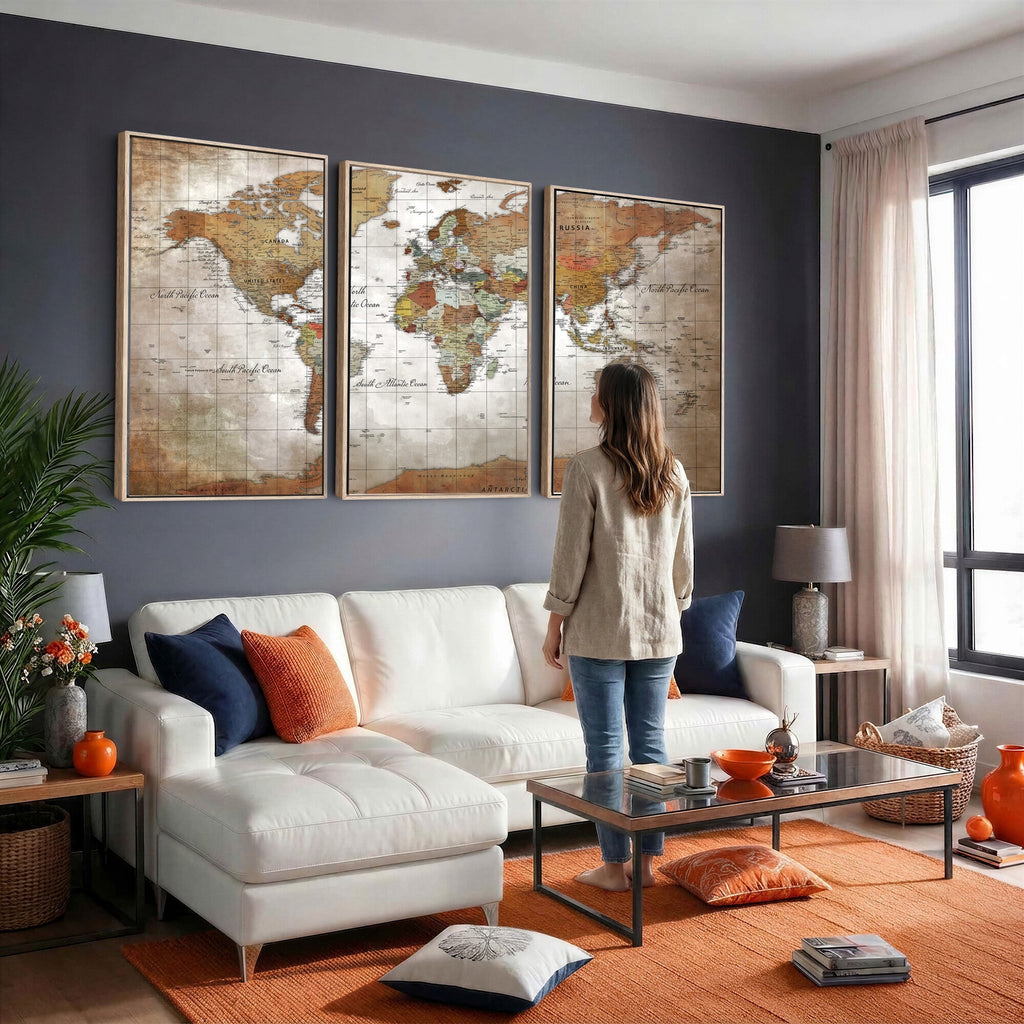 Vibrant Watercolor World Map Canvas Wall Art | Framed Travel Map