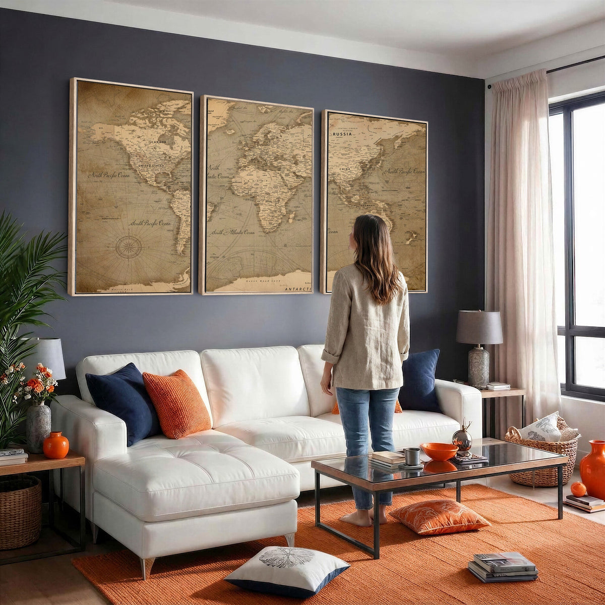 Dark World Map Canvas Print | Framed Travel Map Wall Art