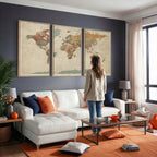 Vintage World Map Canvas Wall Art Print | Framed Modern World Map