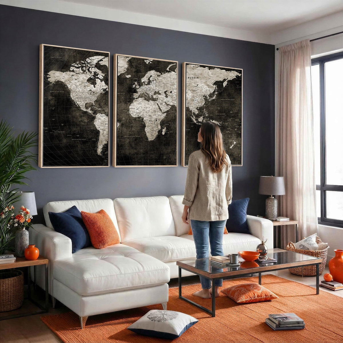 Vintage World Map Wall Art Canvas Print | Framed Large Map Wall Art