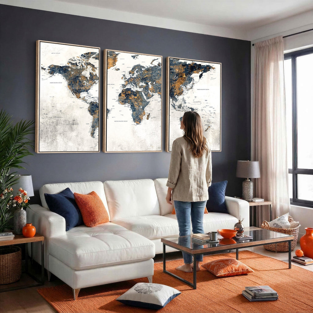 World Map Wall Art Canvas Print for Office Wall Decor