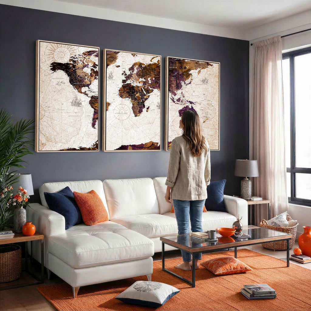 Blue Watercolor World Map Canvas Print | Framed Modern Wall Art