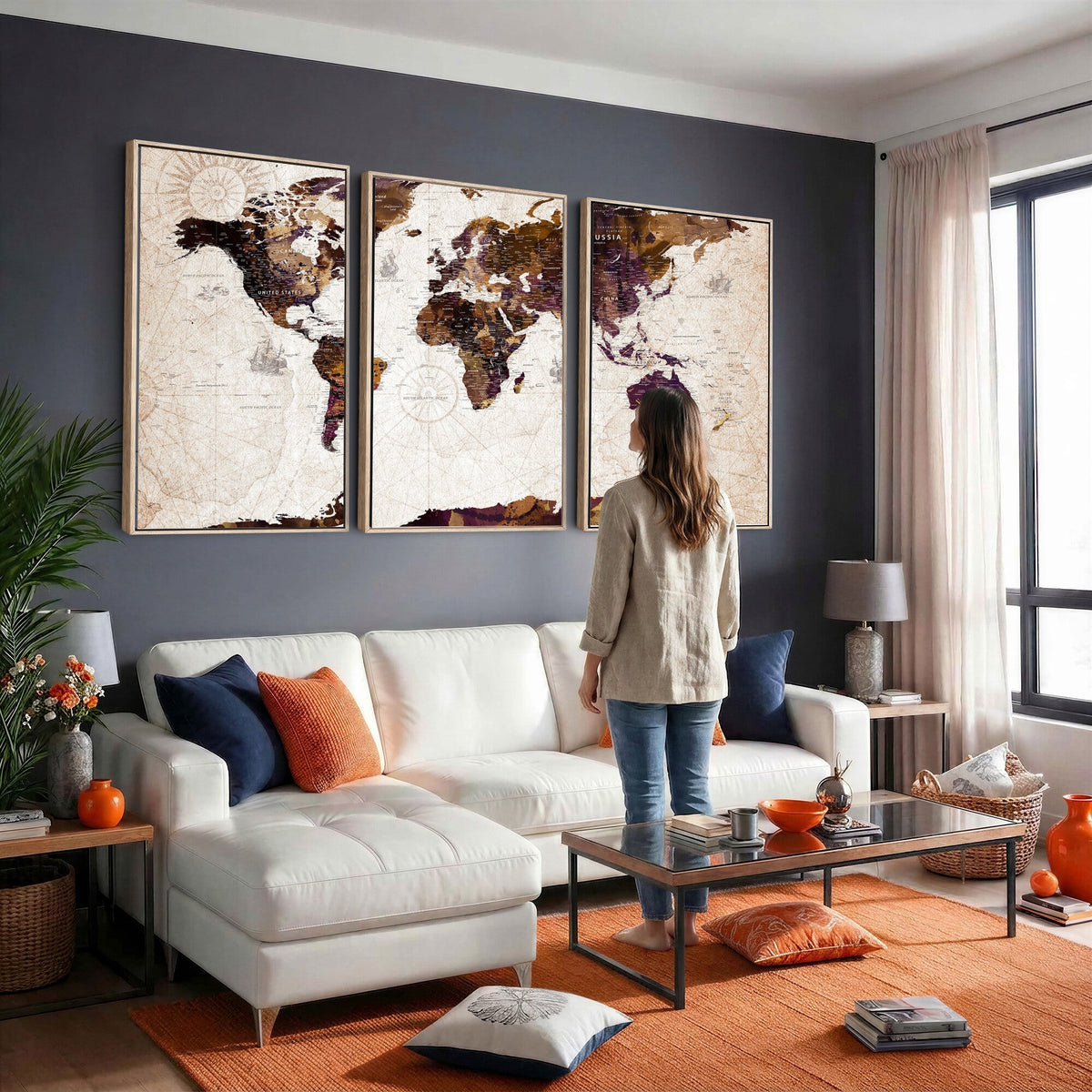 Blue Watercolor World Map Canvas Print | Framed Modern Wall Art