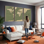 Vintage World Map Canvas Wall Art Print, Classic Global Map Artwork