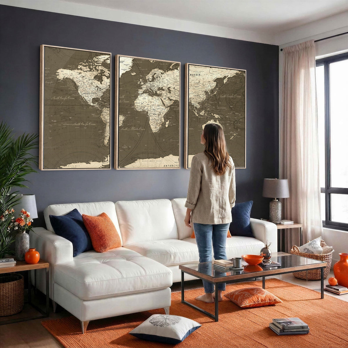 Vintage World Map Canvas Print | Framed Travel Map Wall Art for Couples