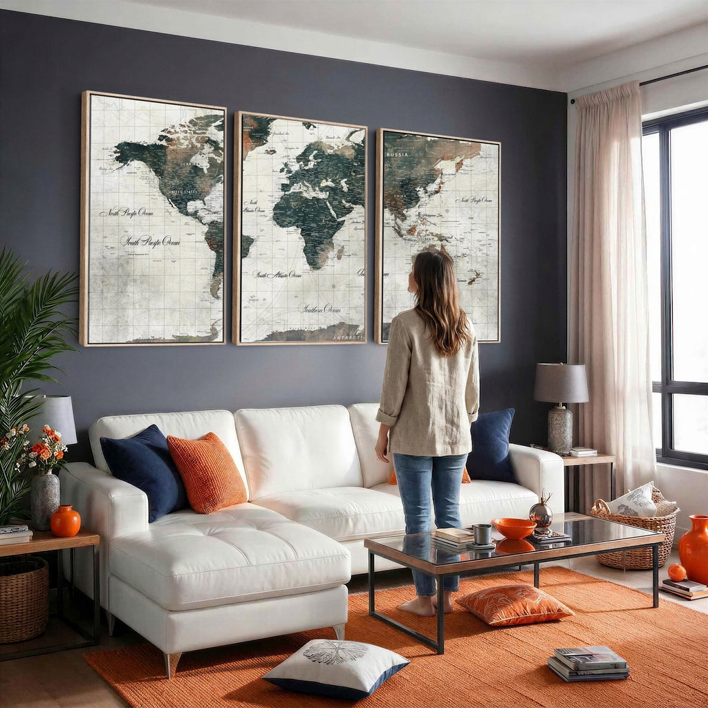 World Map Canvas Print | Framed Travel Map Wall Art for Couples