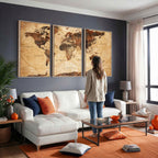 Modern Red and Gray World Map Canvas Print | Framed Wall Art