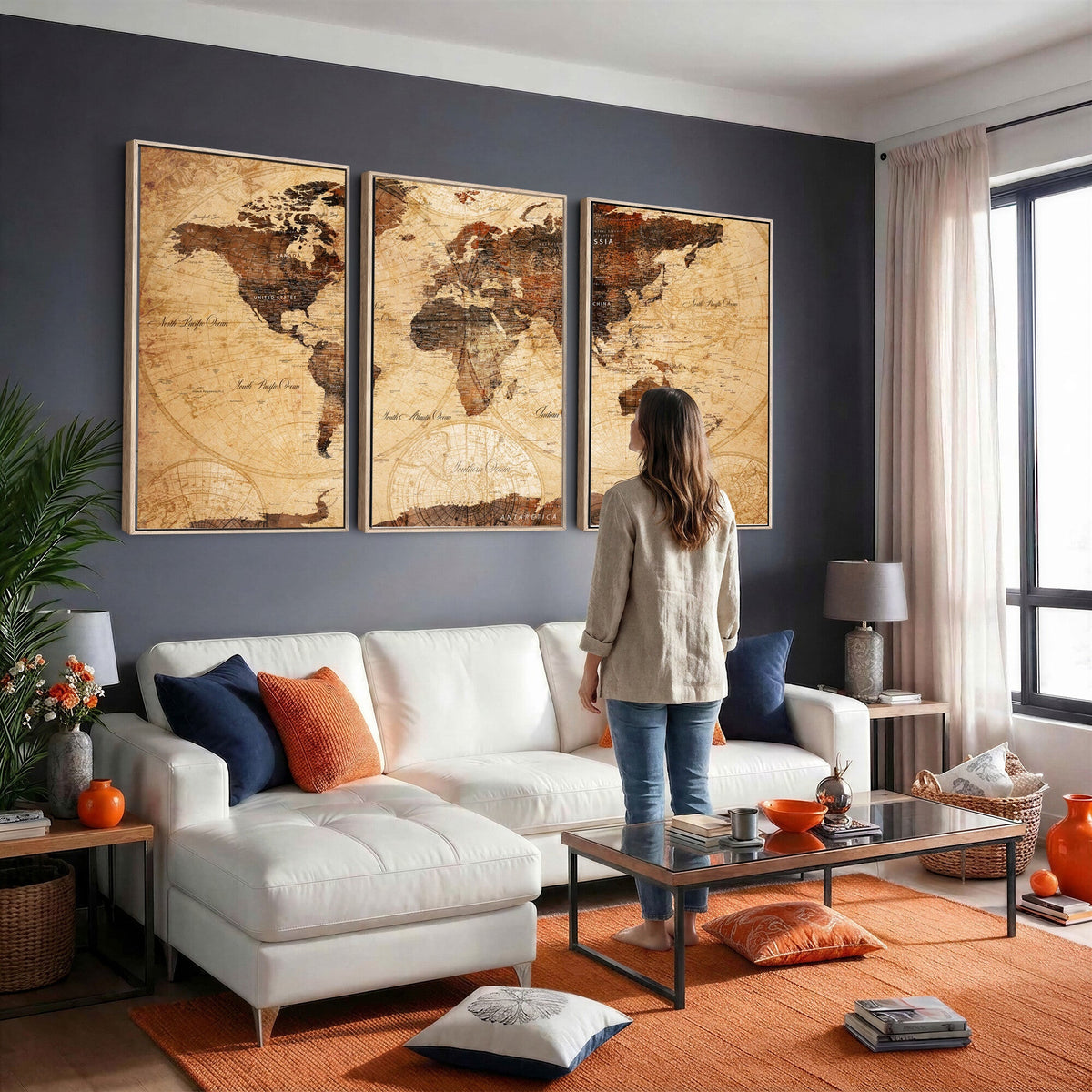 Modern Red and Gray World Map Canvas Print | Framed Wall Art