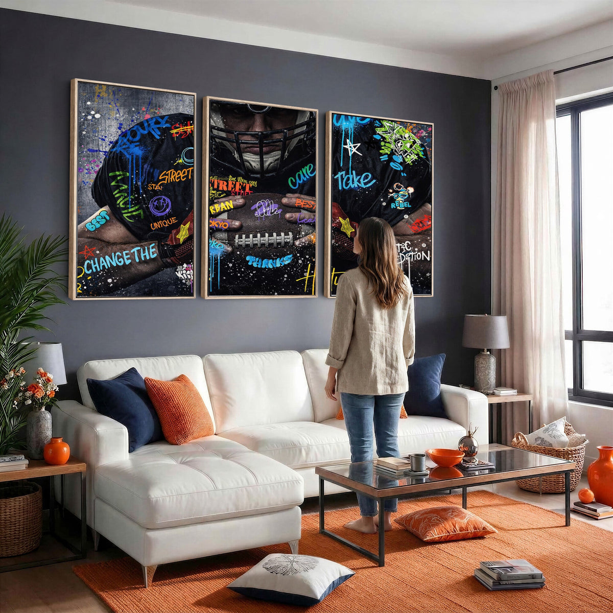 Graffiti American Football Player Street Art Wall Art Canvas Print