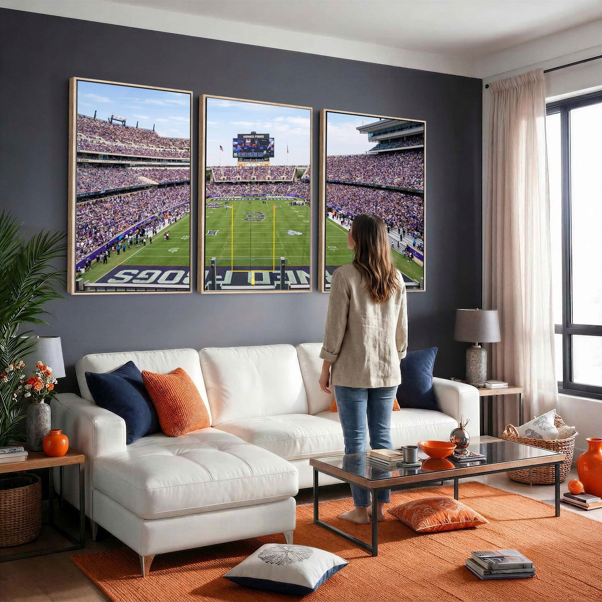 TCU Horned Frogs Football Team Print, Fort Worth Amon G. Carter Stadium, Framed and Ready to Hang