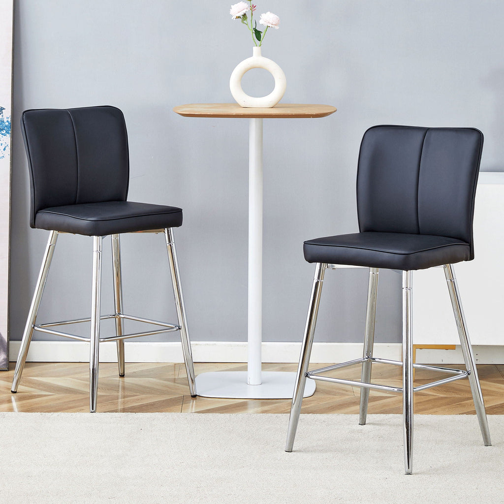 Modern Bar Chair Set Streamlined Backrest Metal Legs 2 - Black / Silver