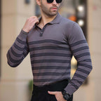 Striped Polo Sweater // Gray
