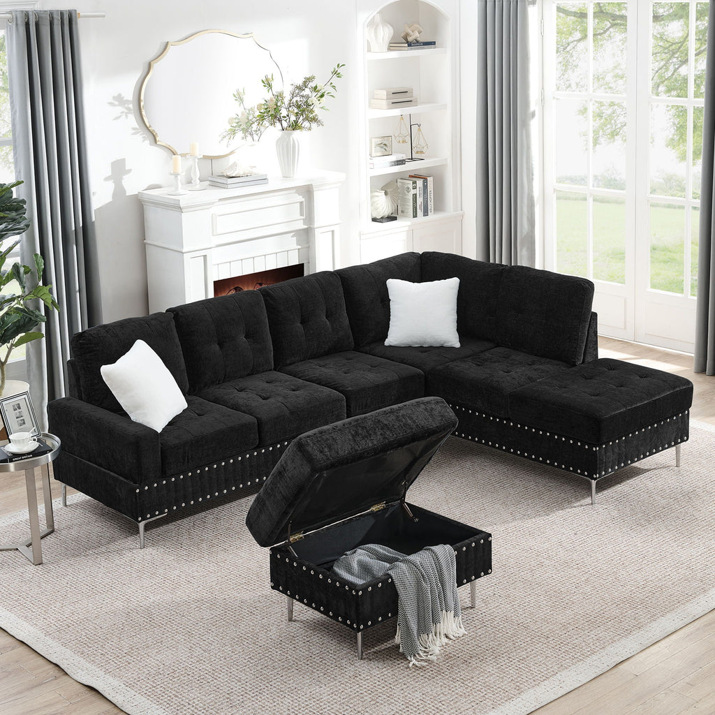 L-Shaped Sectional Sofa With Chaise And Storage Ottoman