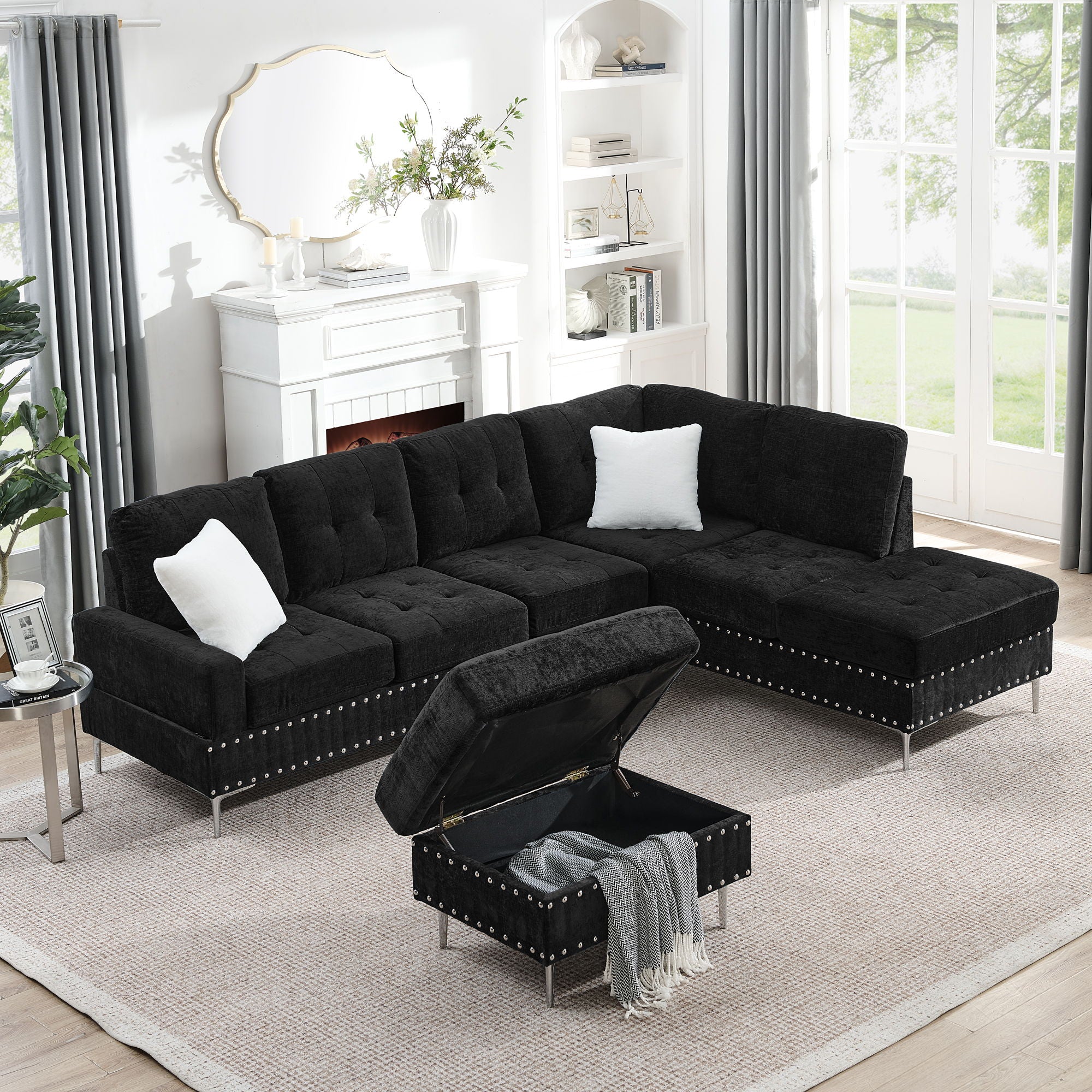 L-Shaped Sectional Sofa With Chaise And Storage Ottoman