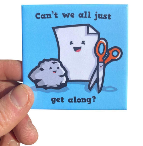 "Can't we all get along?"  Funny Kitchen Fridge Magnet - 3.5" x 2.5" Made in USA