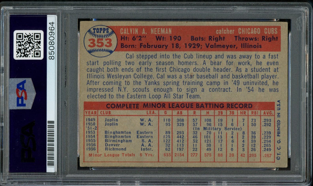 Cal Neeman Signed 1957 Topps Card #353 Chicago Cubs PSA/DNA 184158