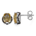 3.14 Carat Genuine Citrine & Black Diamond .925 Sterling Silver Earrings