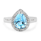 2.42 Carat Genuine Blue Topaz and White Topaz .925 Sterling Silver Ring