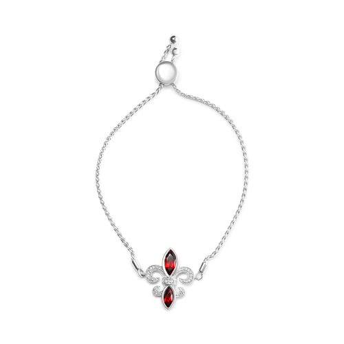 .925 Sterling Silver Marquise Garnet  and Diamond Accent Lariat 4â€-10â€ Fleur De Lis Adjustable Bolo Bracelet (H-I Color, SI1-SI2 Clarity)