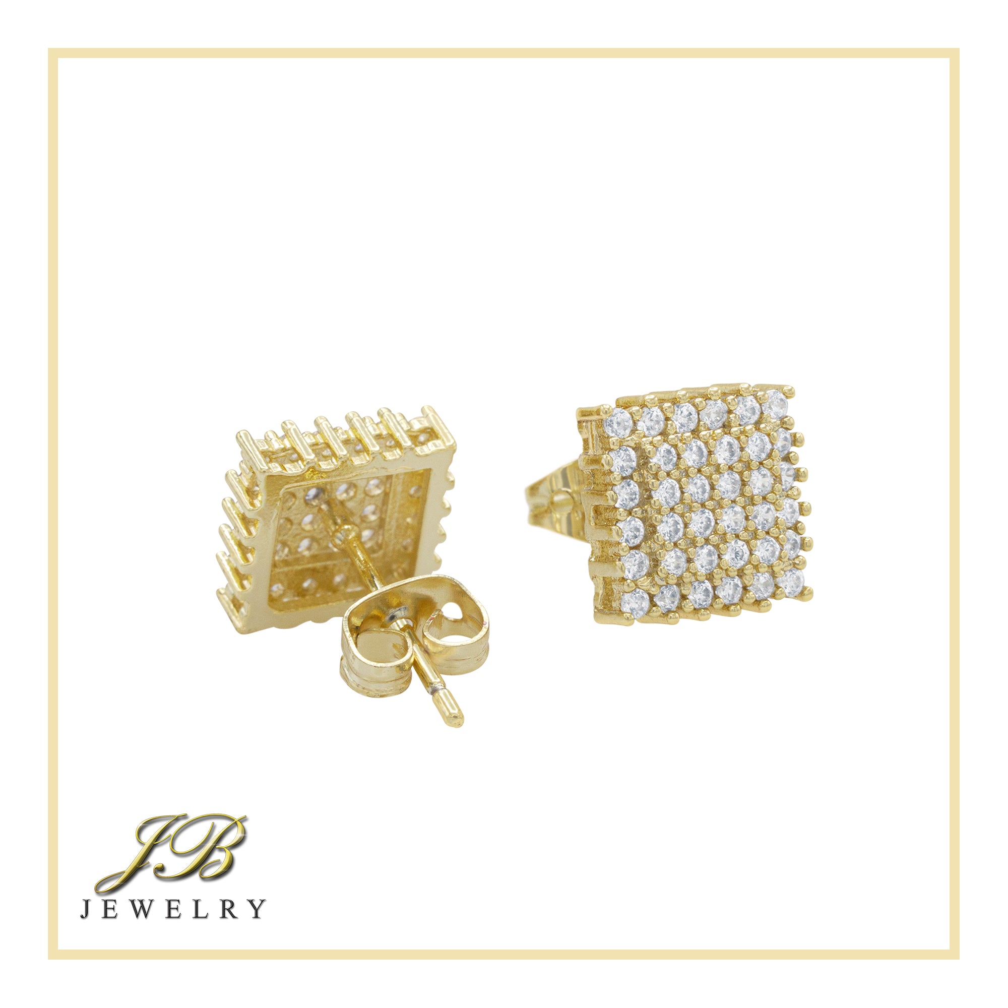 Double Square 7 Cubic Zirconia Earrings 14K Gold Filled Silver Hip Hop Studs Jewelry Women Men