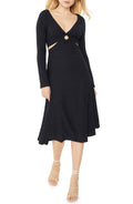 Eila Cutout Waist Long Sleeve Dress - Black