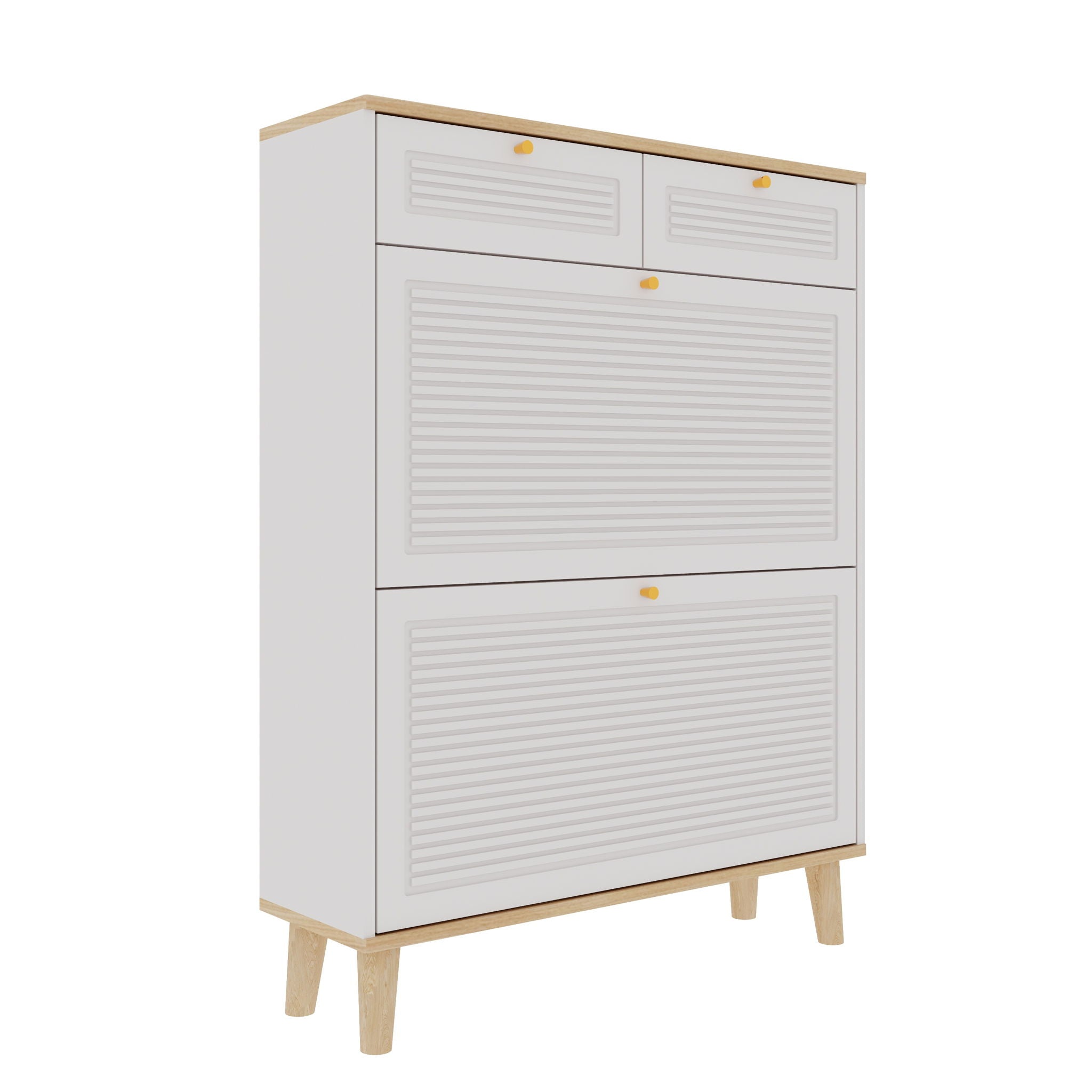 Modern Freestanding Shoe Cabinet With Flip Up Doors - White Natural