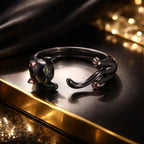 S925 Sterling Silver Plated Black Gold Cat-themed Ring for Women