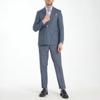 2-Piece Sharkskin Slim Fit Double Breaded Pointed Collar Suit // Gray Blue