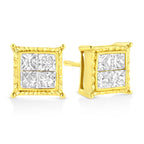 14K Yellow Gold 1 Cttw Princess Cut Diamond Square Stud Earrings