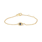10K Yellow Gold Blue Sapphire and Diamond Accent Evil Eye Station Link Bracelet  (H-I Color, I1-I2 Clarity) - Size 7"