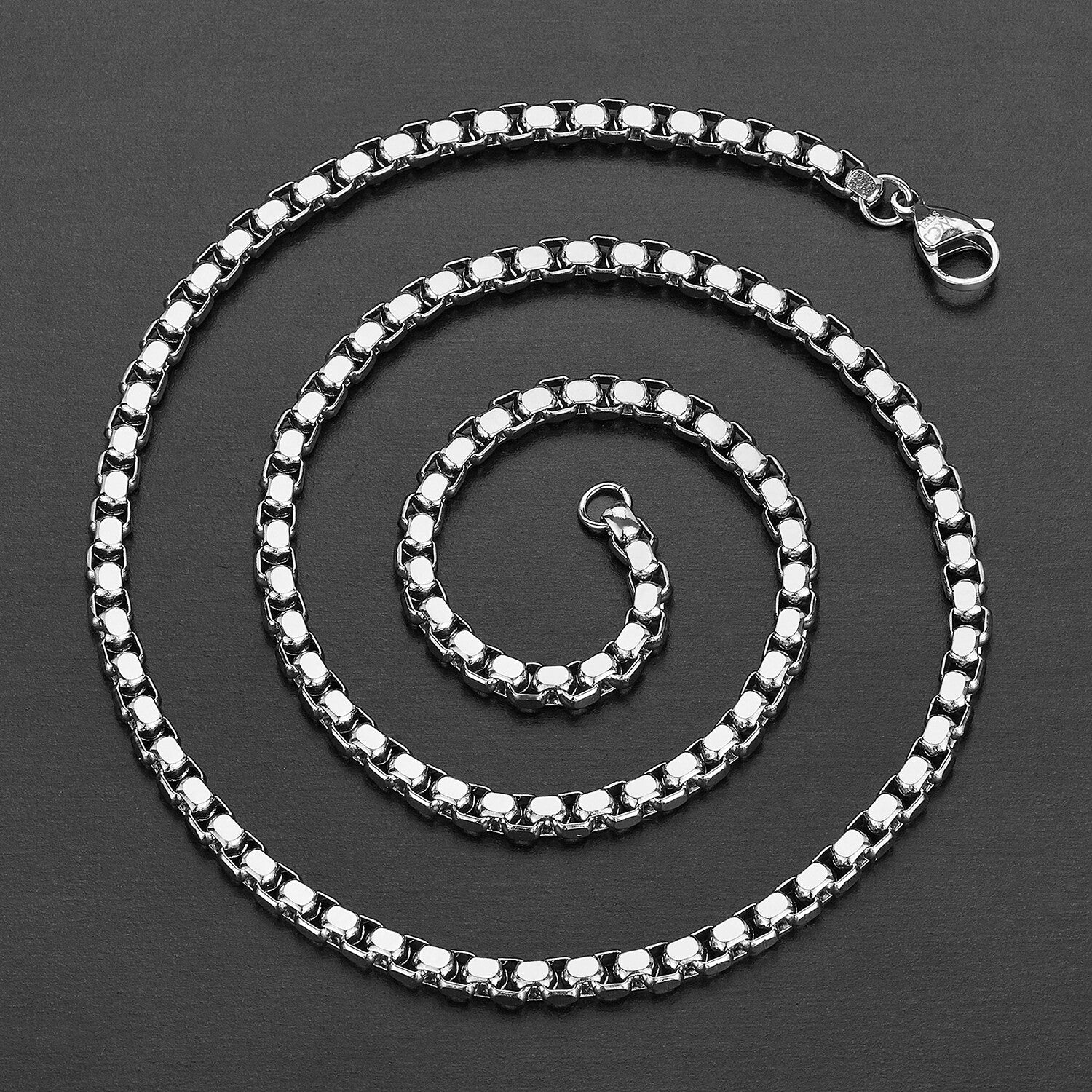 WCJ // Polished Stainless Steel Box Chain Necklace // 24"