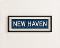 Framed New Haven Blue and White Bus Scroll