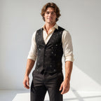 Barocco Luxe Luster Men's Dress Vest - Black/Black