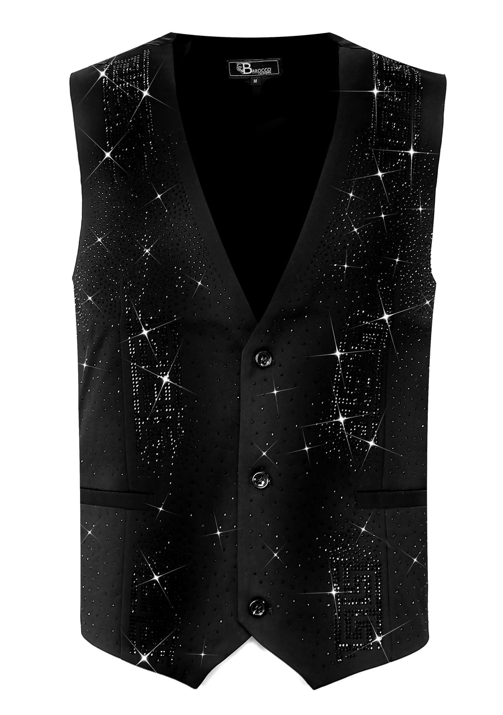 Barocco Luxe Luster Men's Dress Vest - Black/Black