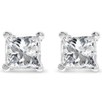 AGS Certified 14K White Gold 1.0 Cttw 4-Prong Set Princess-Cut Solitaire Diamond Push Back Stud Earrings (I-J Color, SI2-I1 Clarity)