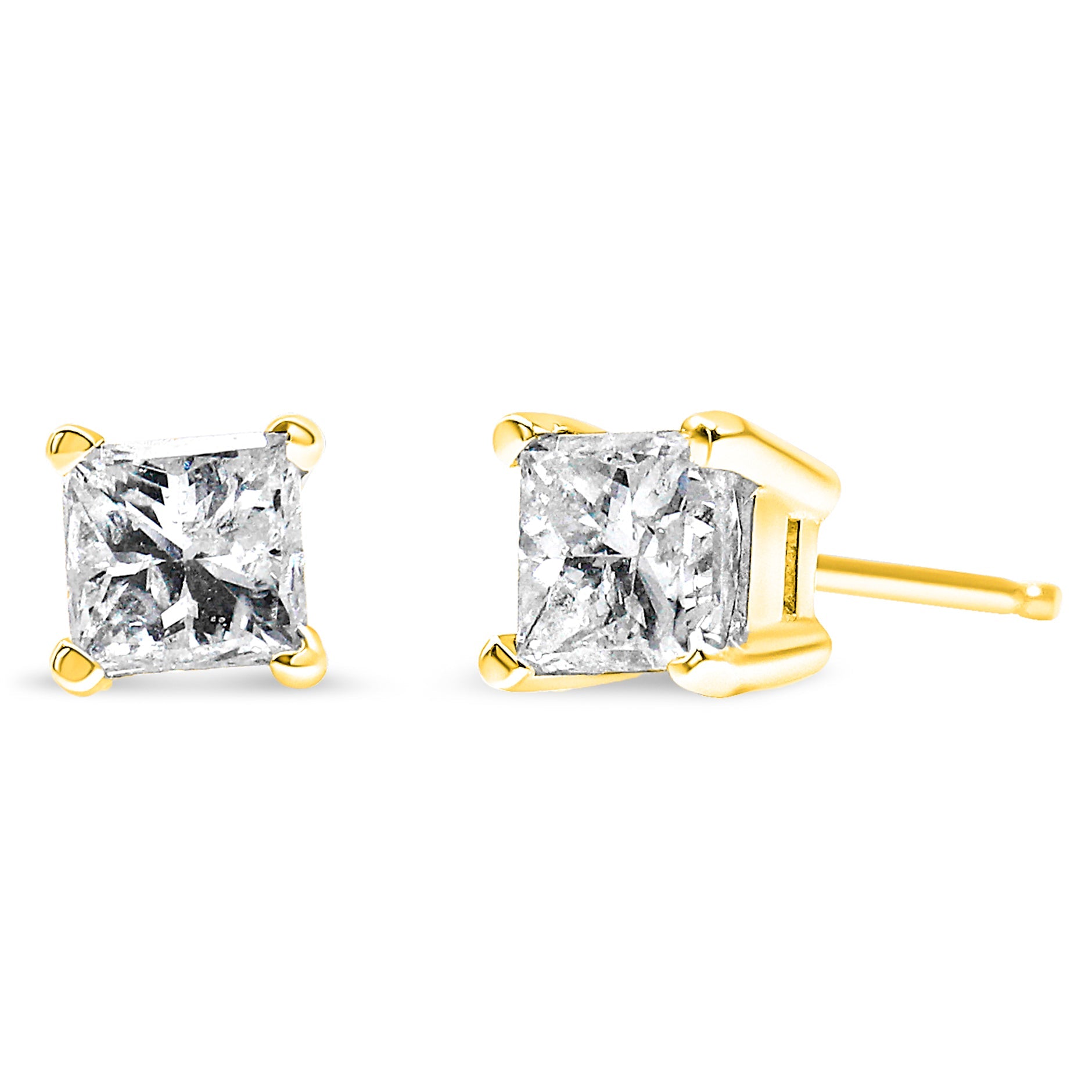 AGS Certified 14k Yellow Gold 1/4 Cttw 4-Prong Set Princess-Cut Solitaire Diamond Push Back Stud Earrings (H-I Color, SI1-SI2 Clarity)