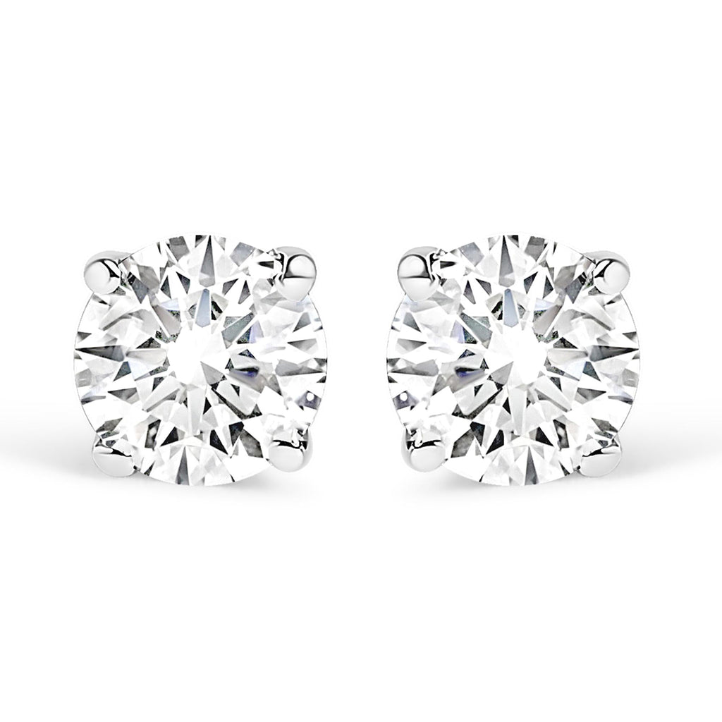 14K White Gold 1.00 Cttw Round Brilliant-Cut Near Colorless Diamond Classic 4-Prong Stud Earrings (H-I Color, I1-I2 Clarity)