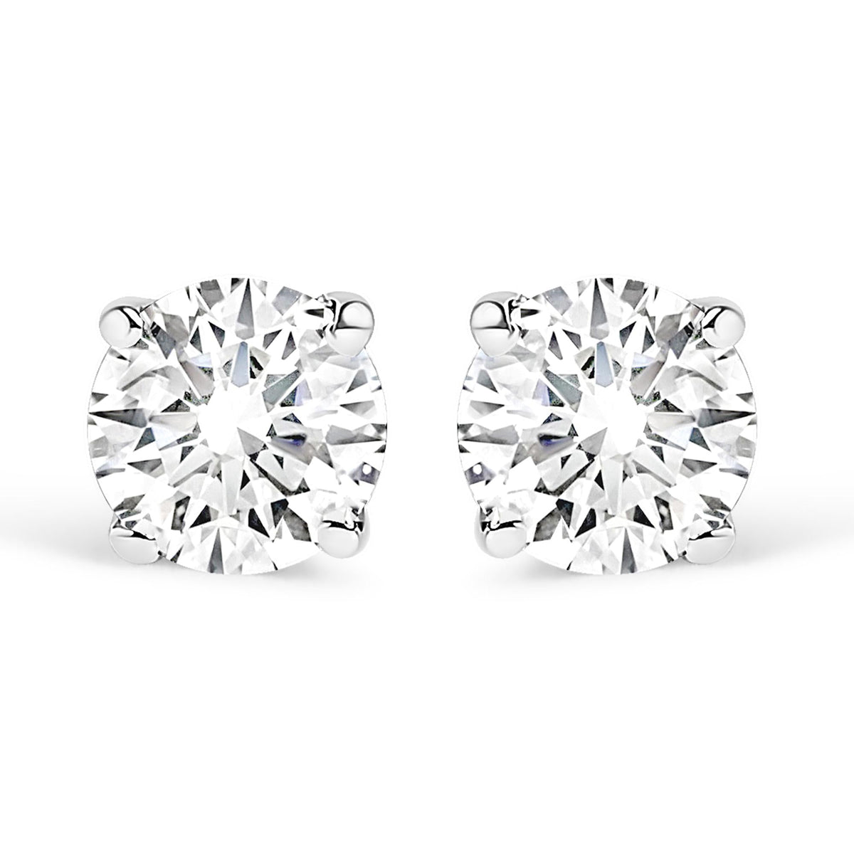 14K White Gold 1.00 Cttw Round Brilliant-Cut Near Colorless Diamond Classic 4-Prong Stud Earrings (H-I Color, I1-I2 Clarity)