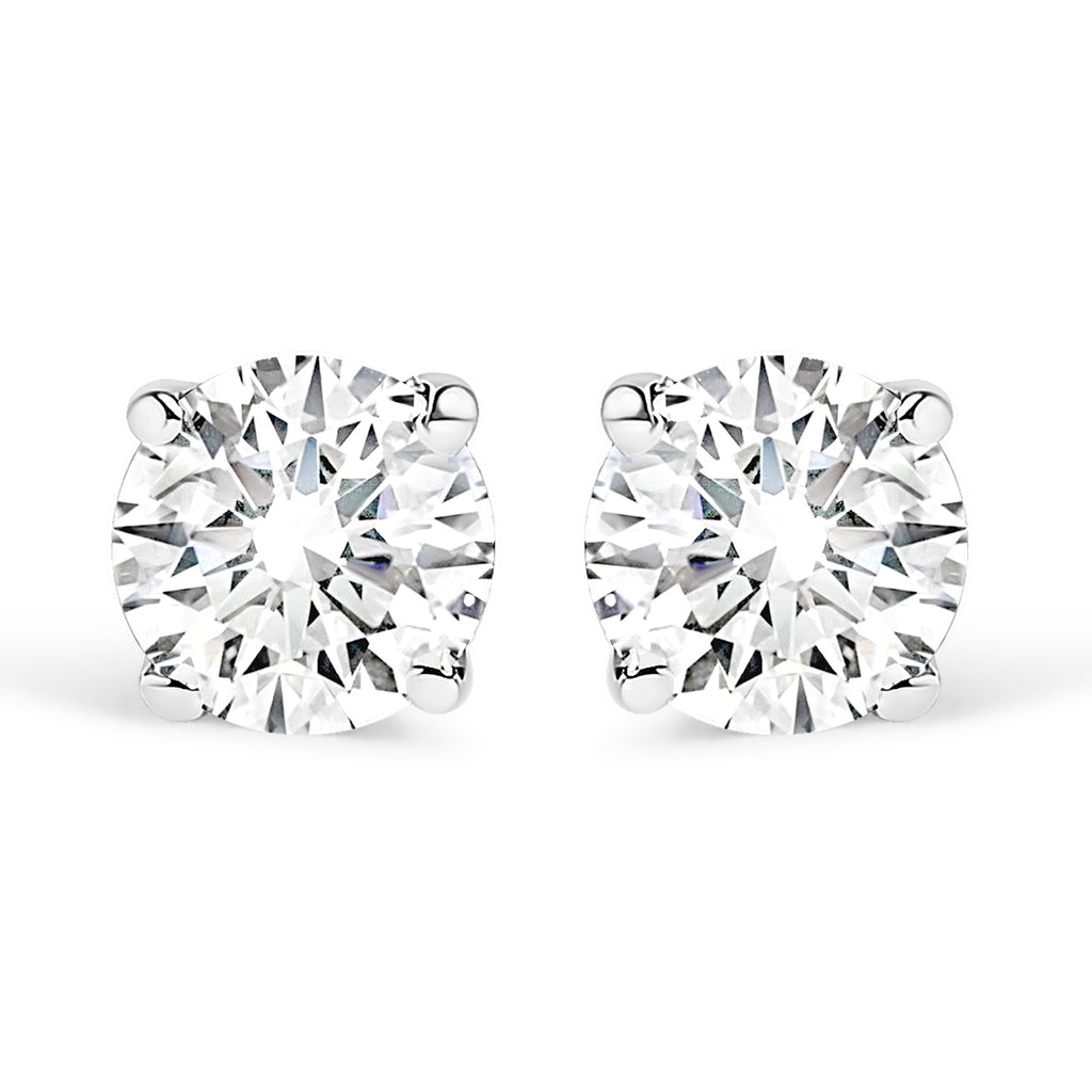 AGS Certified 14K White Gold 1.0 Cttw 4-Prong Set Brilliant Round-Cut Solitaire Diamond Push Back Stud Earrings (G-H Color, SI2-I1 Clarity)