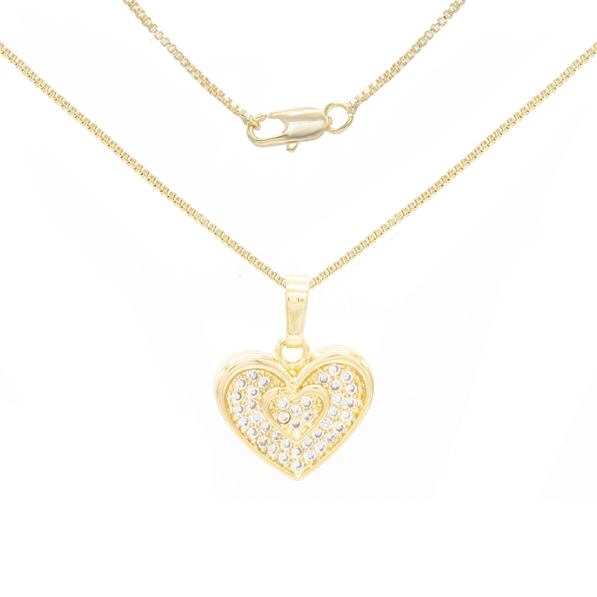 Cubic Zirconia 14K Gold Filled Binary Heart Pendant Necklace Set