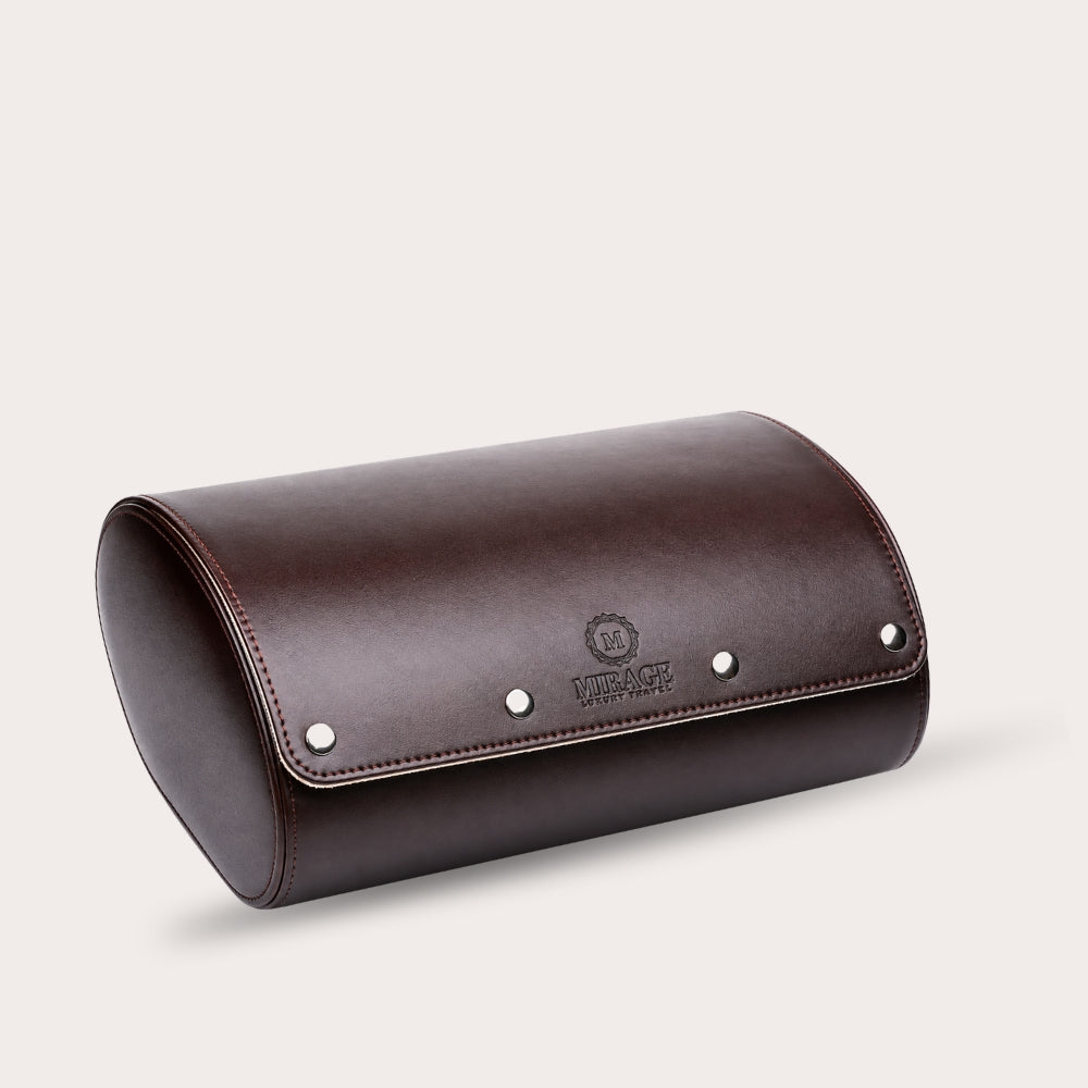 6 Watch Travel Case Vegan Leather Watch Roll (Espresso Brown - White Interior)