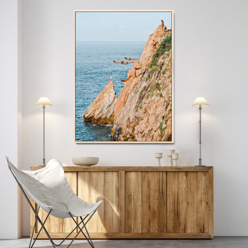 Cliff Divers Wall Art Canvas Print | Oceanfront Cliffs and Waves