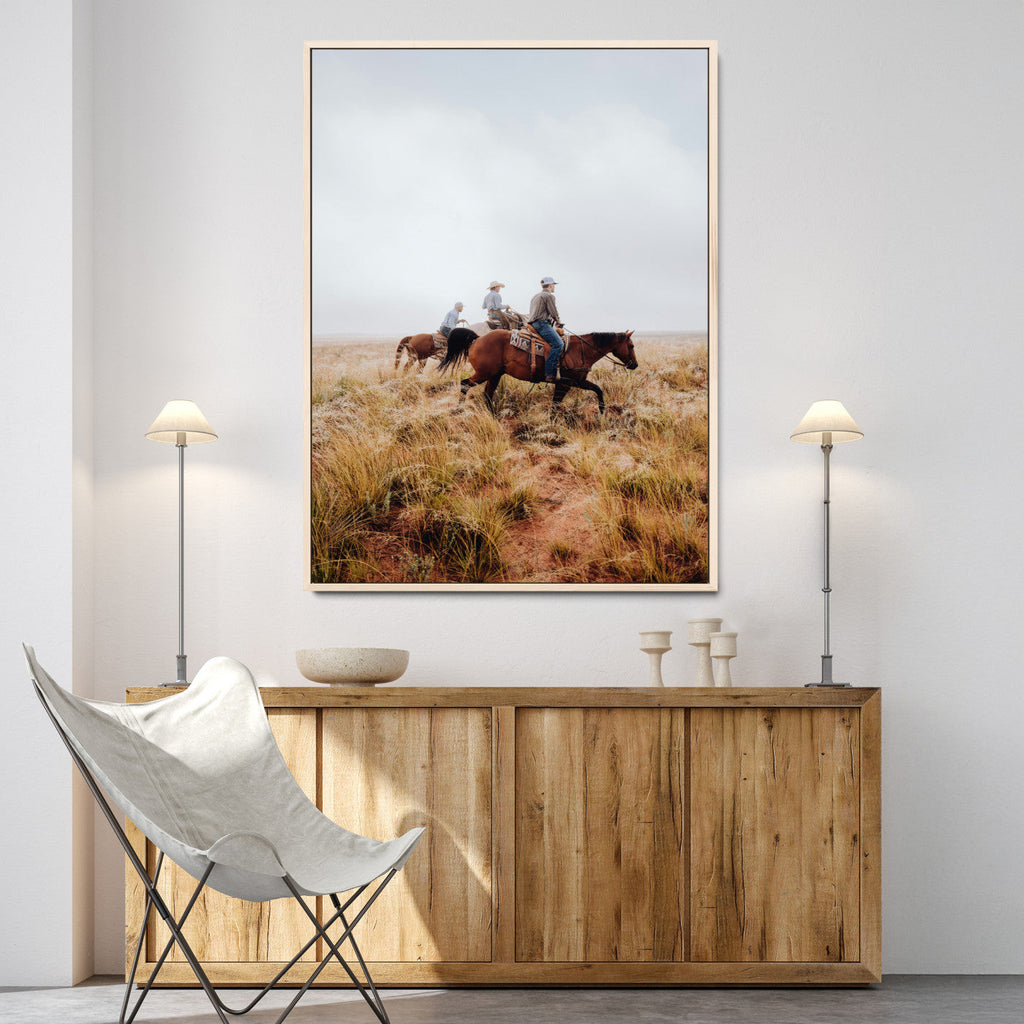 Golden Grassland Wall Art Canvas Print, Framed Western Frontier Open Range Riders