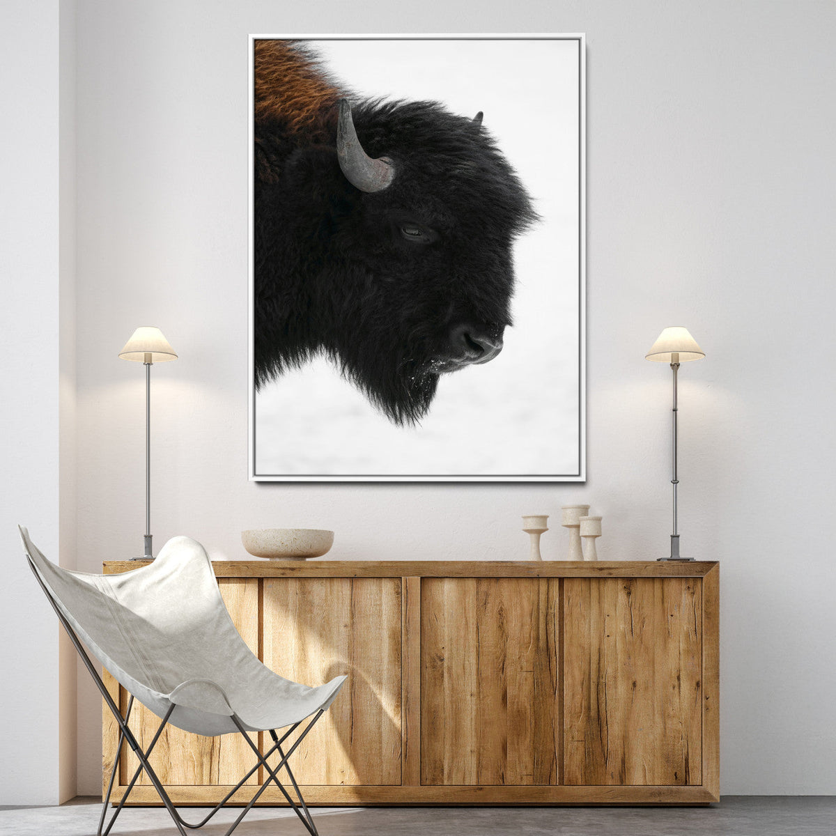 Western Rustic Wall Art Canvas Print Framed Buffalo