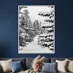 Winter Pine Forest Wall Art Canvas Print, Minimal Winter Landscape