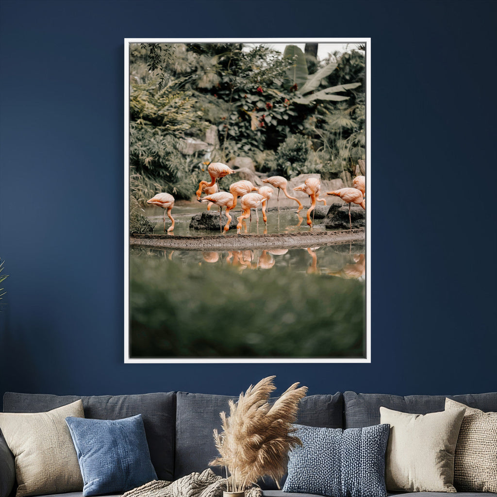Flamingo Wall Art Canvas Print, Tropical Wildlife Scene